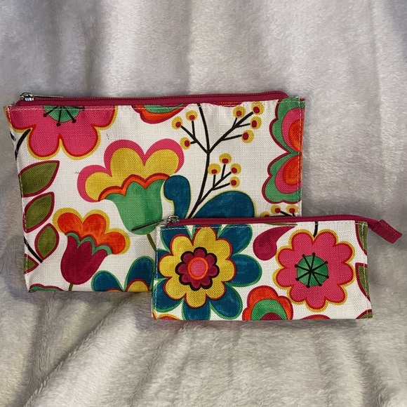 Clinique Colorful Floral Makeup Bag Pouches EUC - Picture 2 of 7